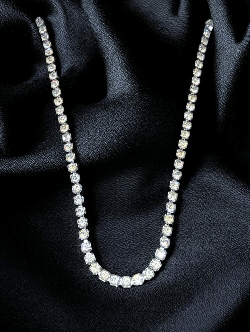 Vintage Clear Glass Rhinestone Faux Diamond Tennis Necklace Choker 15"
